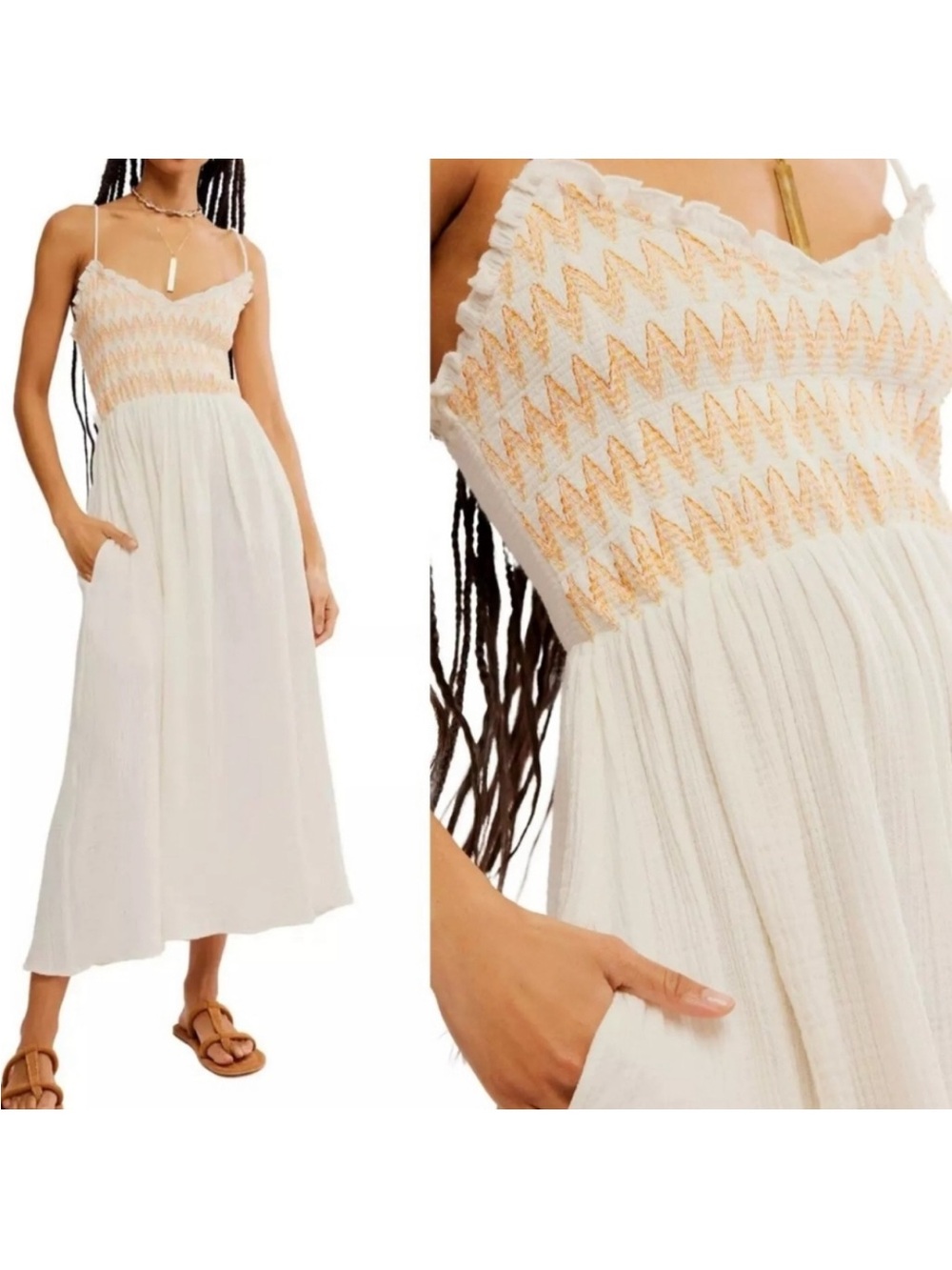 Free People Sweet Nothings Cotton Gauze Midi Sundress Size L